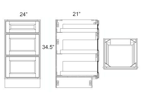 Carolina Hickory 24" Vanity Three Drawer Base