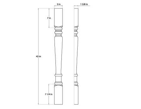 Carolina Hickory 34 1/2" Split Corner Decorative Leg