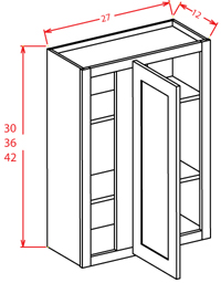 Gunnison Shaker Wall Blind Corner Cabinet - 27"W X 42"H X 12"D -1D-3S
