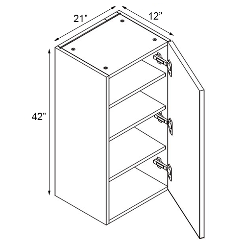 Walnut Frameless Single Door Wall Cabinet - 21"W x 42"H