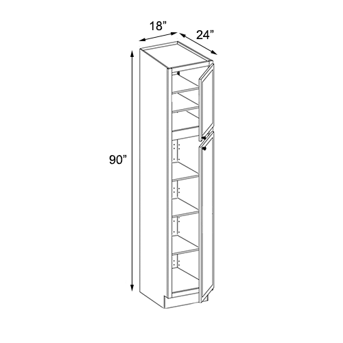 Frameless White Shaker Single Door Pantry Cabinet - 18"W x 90"H