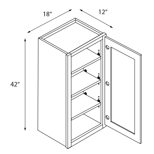 Frameless White Shaker Single Door Wall Cabinet - 18"W x 42"H