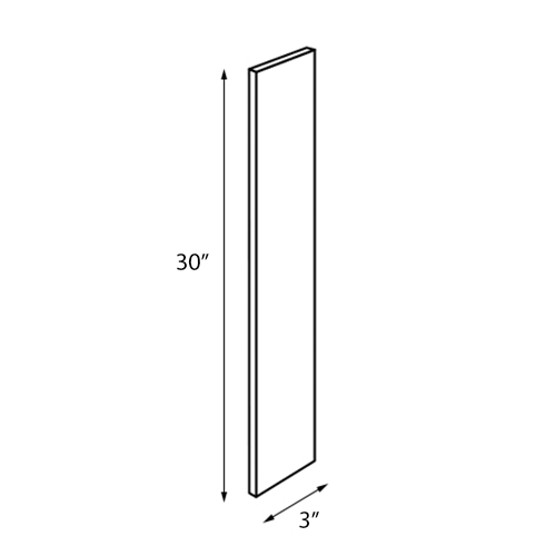 Frameless White Shaker Wall Filler - 3"W x 30"H