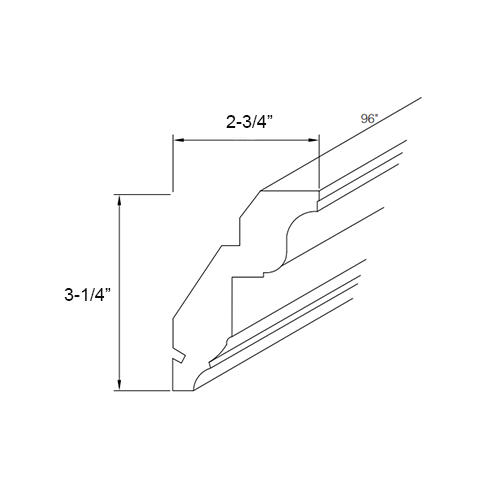 Easton White Slab Royal Crown Molding - 96"W x 3-1/4"H