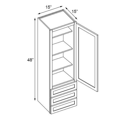 Easton White Slab Single Door Wall Tower With 3 Drawers - 15"W x 48"H