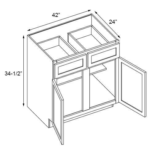 Florence Slate Shaker Double Door Standard Base Cabinet With Center Stile - 42"W x 34-1/2"H