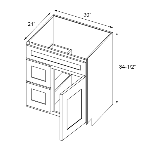 Florence Slate Shaker Single Door Vanity Combo Cabinet With Left Drawer - 30"W x 34-1/2"H