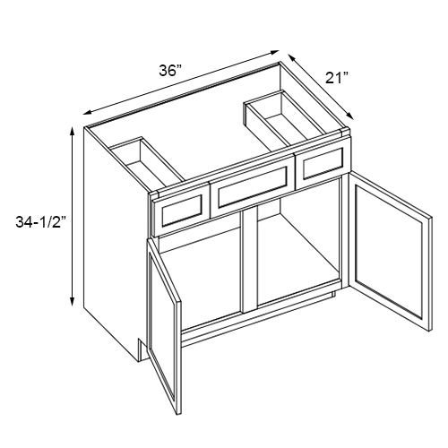 Weston White Shaker Double Door Vanity Sink Base Cabinet - 36"W x 34-1/2"H