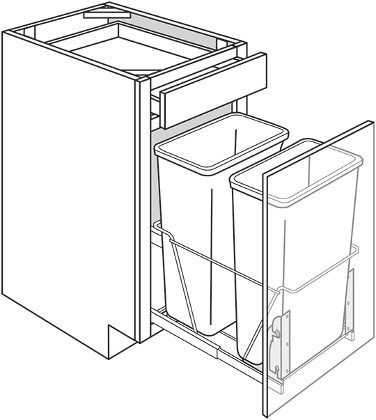 Single Door Base Cabinet w/ Door Mounted Trash Pullout 18"W