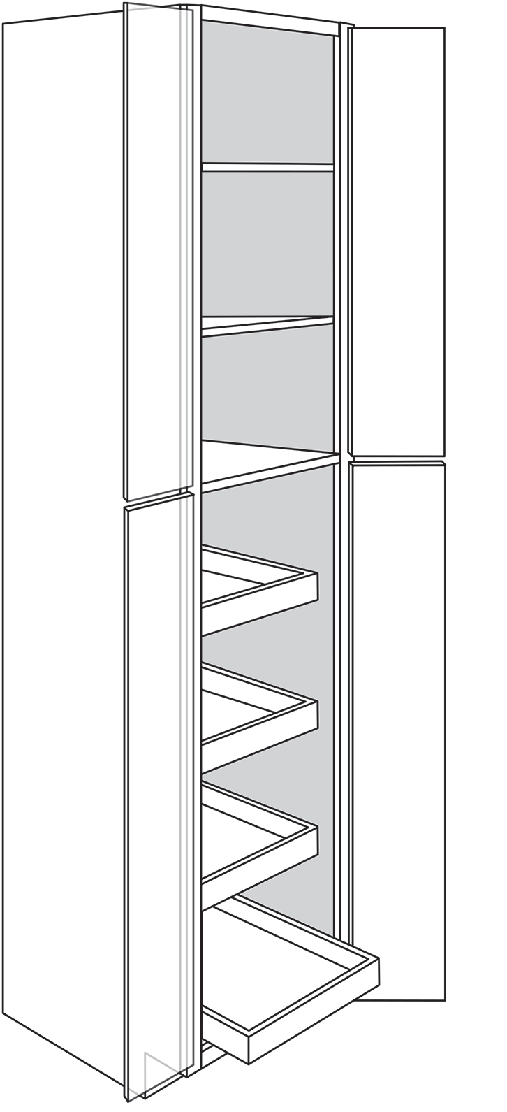 Devon Shaker 4-Door Pantry Cabinet w/ 4 Soft-Close Rollout Trays 24"W x 96"H