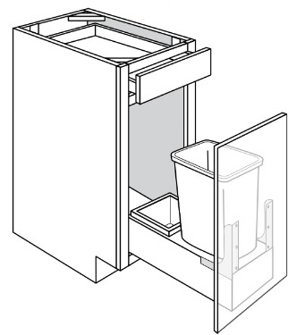Newtown Slab Single Door Base Cabinet w/ Soft-Close Trash Pullout 15"W