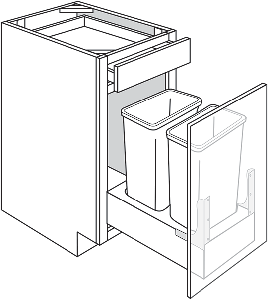 Newtown Slab Single Door Base Cabinet w/ Soft-Close Trash Pullout 18"W