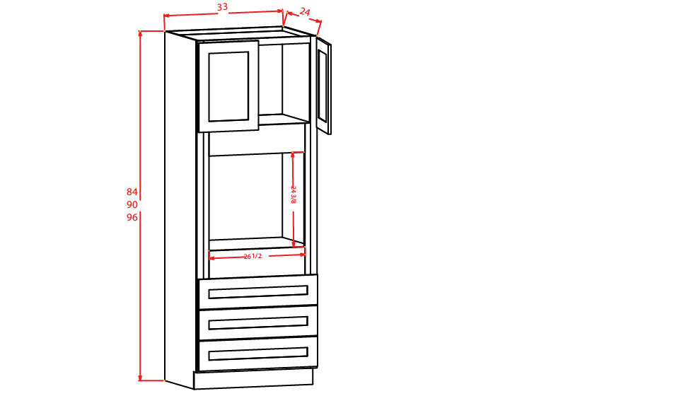 Frosted White Shaker Universal Oven Cabinet - 33"W X 96"H X 24"D