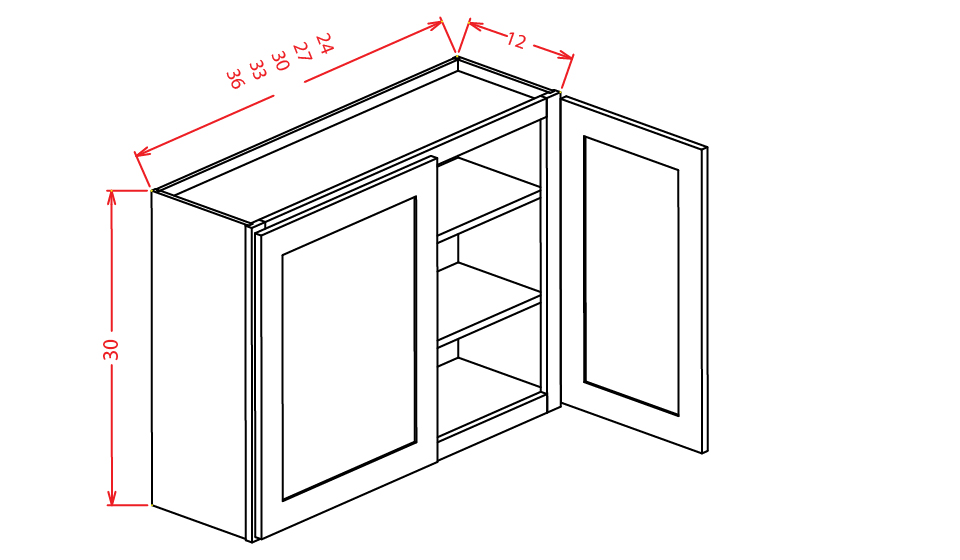 Frosted White Shaker Wall Cabinet - 24"W X 30"H X 12"D