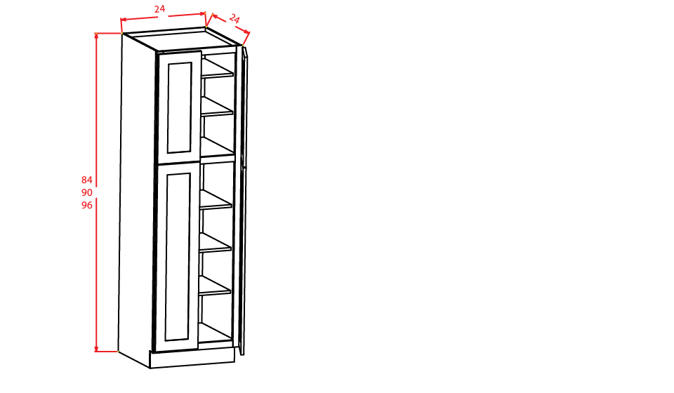 Frosted White Shaker Wall Pantry - 24"W X 24"D X 84"H