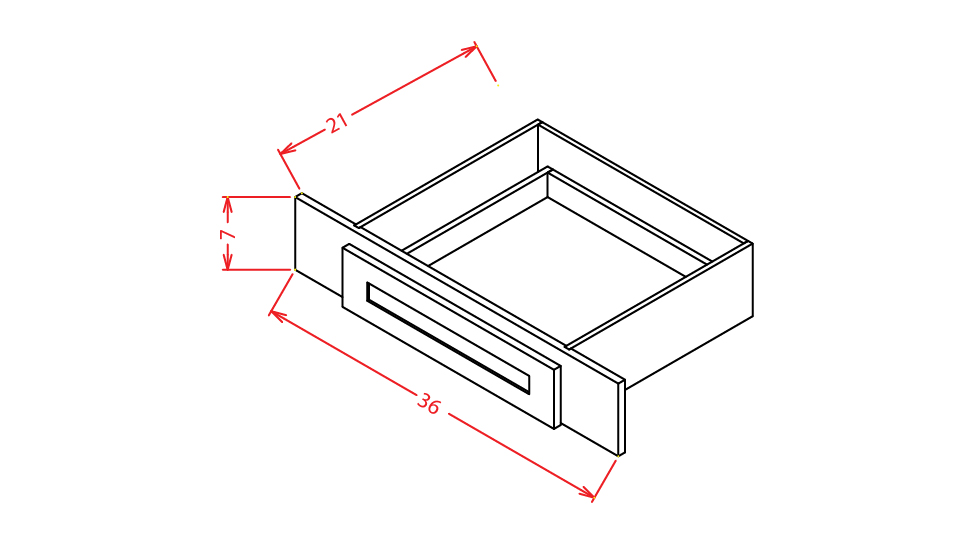 Stone Grey Shaker Knee Drawer - 36"W X 7"H X 21"D