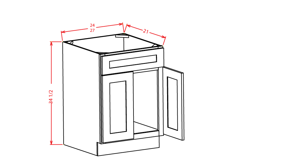 Frosted White Shaker Vanity Sink Base Cabinet - 24"W X 21"D X 34-1/2"H