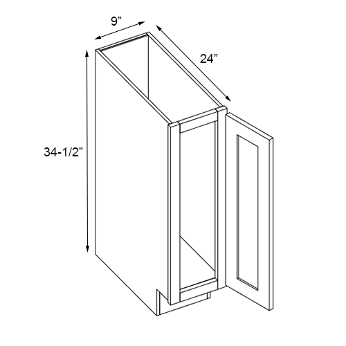 Primary Grey Shaker Single Door Full Height Base Cabinet - 9" W