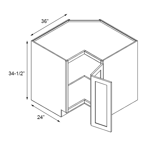 Primary Grey Shaker Easy Reach Base Cabinet - 36" W x 24" D