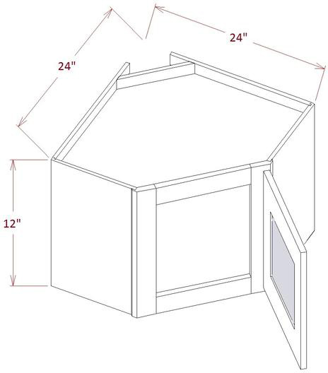 Gunnison Shaker Wall Diagonal Glass Door Corner Cabinet- 24"W X 12"H X 12"D