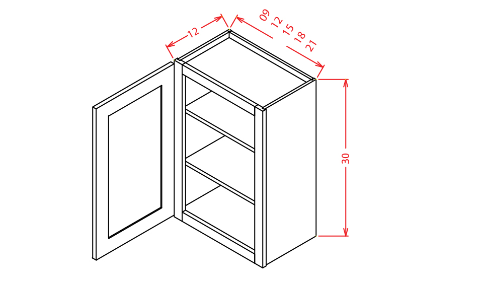 Timber Mist Wall Glass Door Cabinet - 15"W X 30"H X 12"D