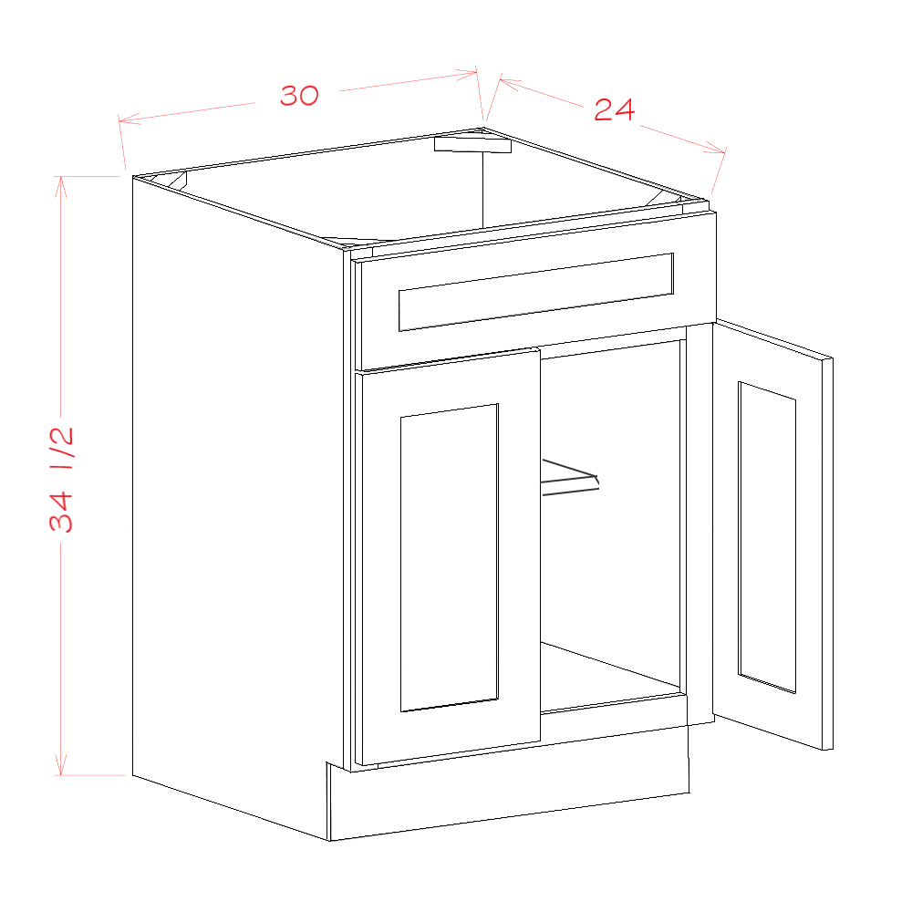 Frosted White Shaker Base Cabinet - 30"W