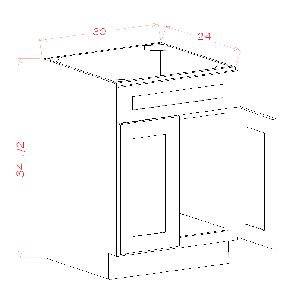 Gunnison Shaker Sink Base - 30"W -2 False Drawers