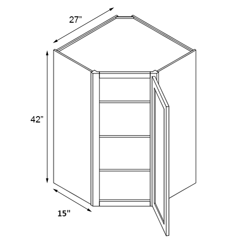 Florence Slate Shaker Single Door Corner Wall Cabinet - 27"W x 42"H