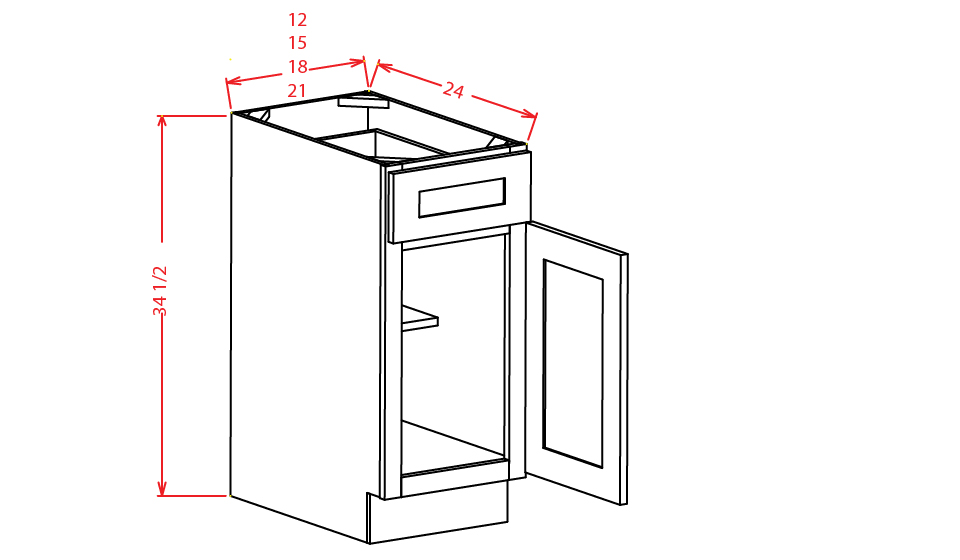 Timber Mist Single Door Base Cabinet - 12"W