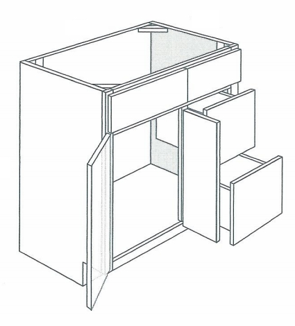 Rustic Shaker Double-Door Vanity Cabinet W/ 2x Drawers 36"W (Right Drawer)