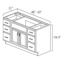 Onyx Black Shaker 60" x 21" Double Door Vanity Cabinets