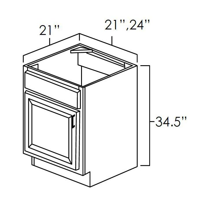 Onyx Black Shaker 21" x 21" Vanity Sink Base Cabinets Door Left