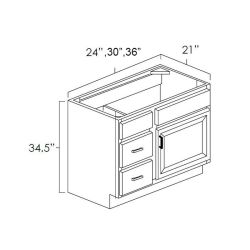 Onyx Black Shaker 24" x 21" Vanity Single Door Cabinets - Left Drawer