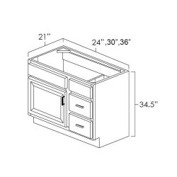 Onyx Black Shaker 30" x 21" Vanity Single Door Cabinets - Right Drawer