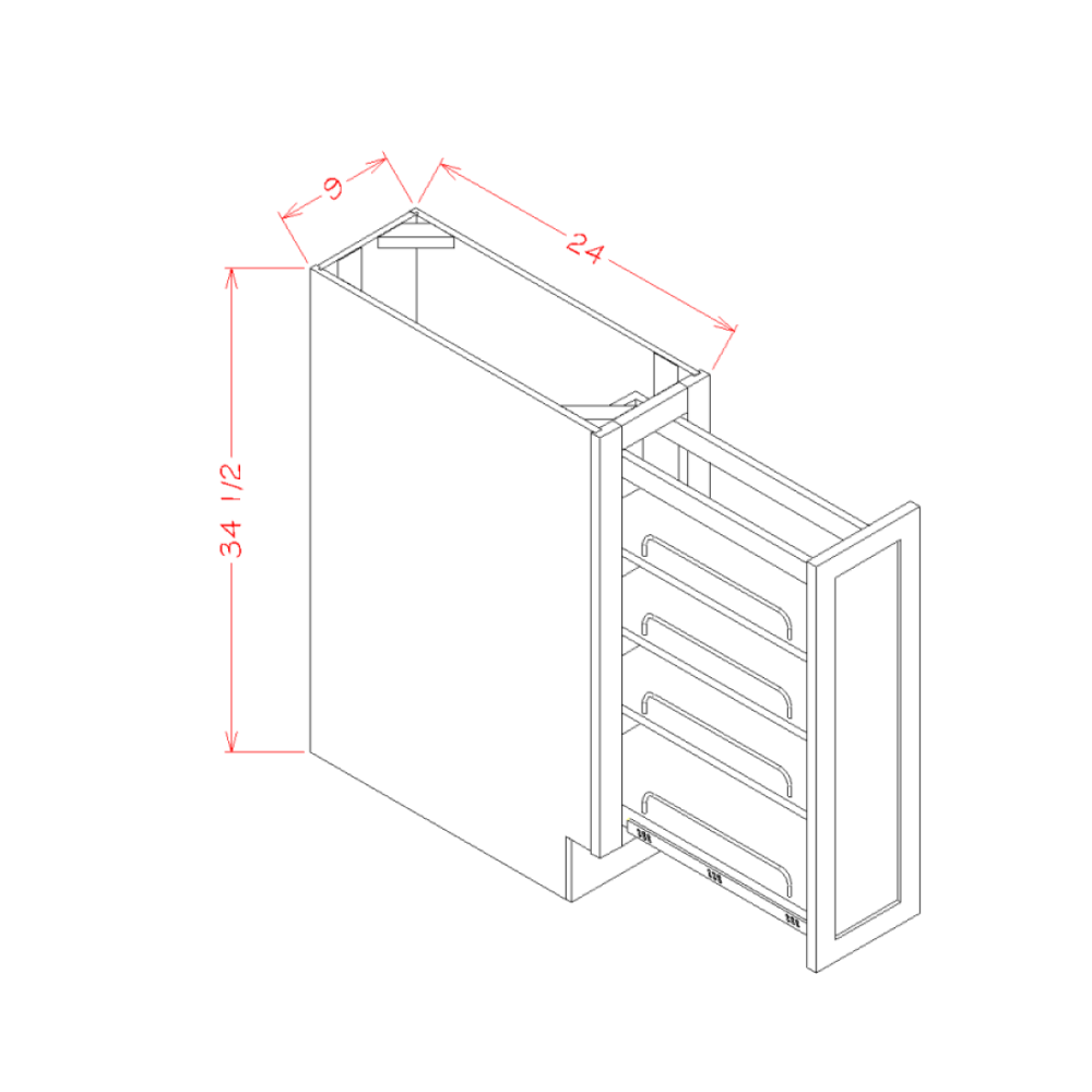 Cinder Shaker Base Cabinet with Shelf Pullout – 9″W x 34-1/2″H x 24″D