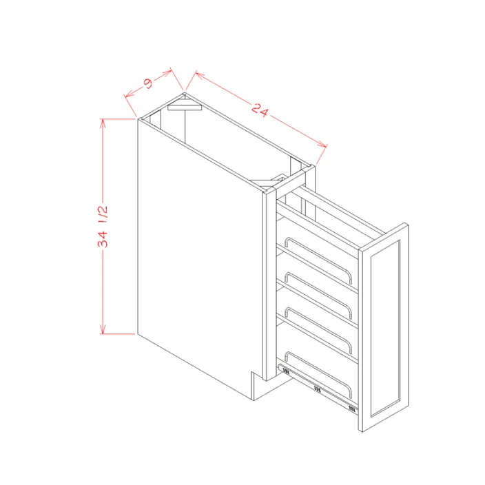 Frosted White Shaker Base Cabinet with Shelf Pullout – 9″W x 34-1/2″H x 24″D