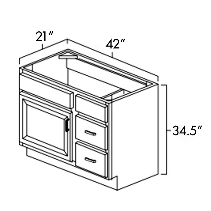 Onyx Black Shaker 42" x 21" Vanity Single Door Cabinets - Right Drawer