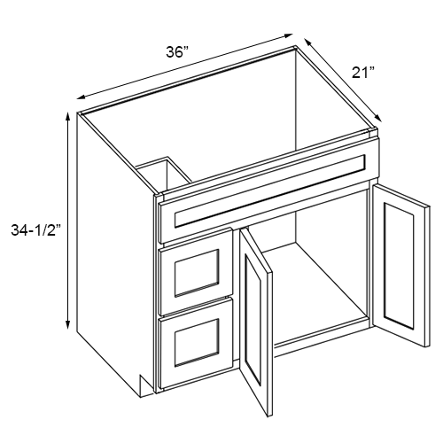 Slim White Shaker Vanity Sink Base Left Drawer Stacking Cabinet - 36" W