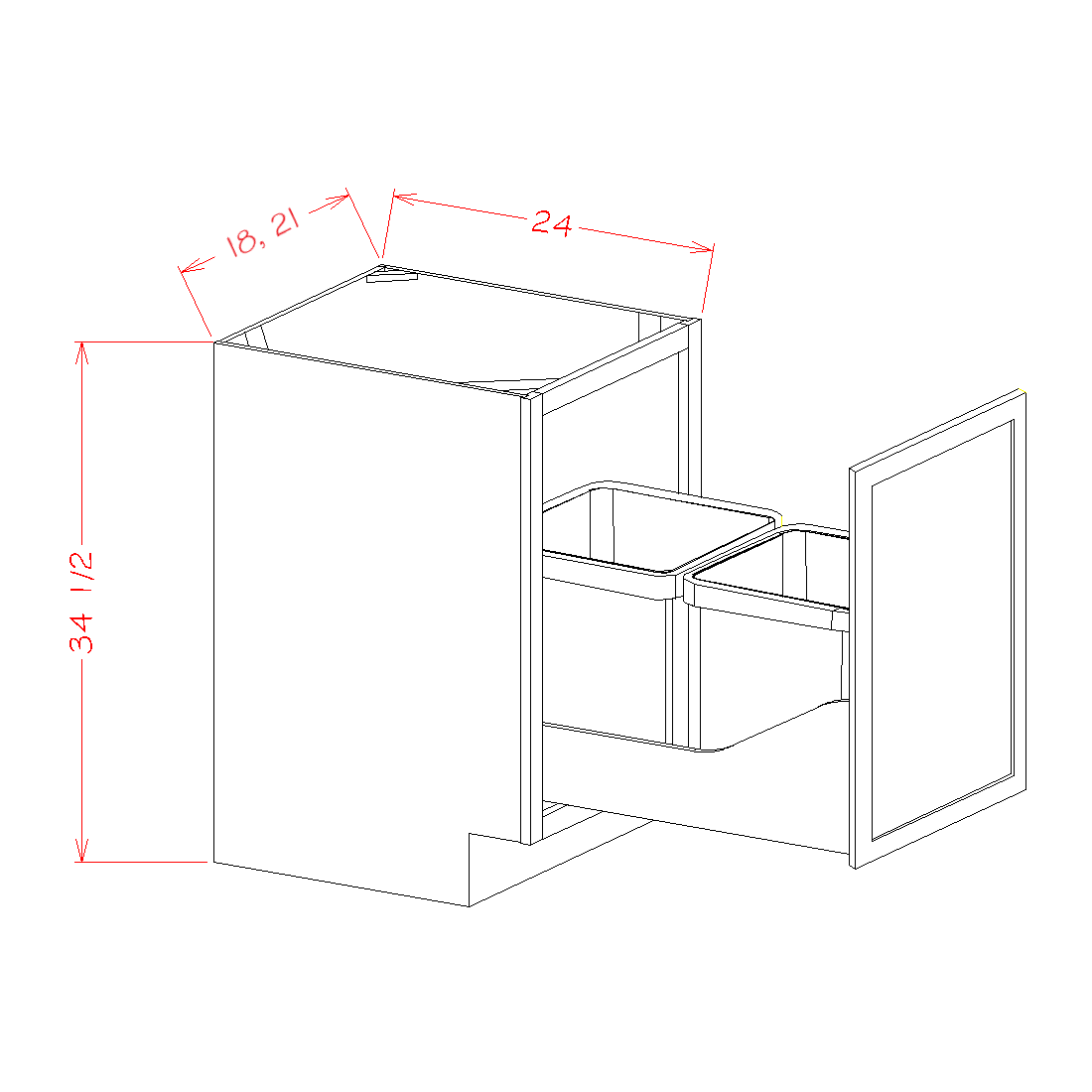 Single Door Base Cabinet w/ Trash Pullout