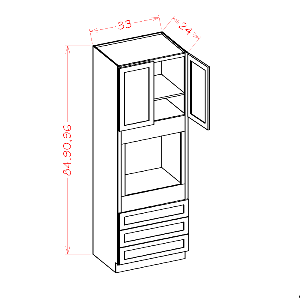 Natural Shaker Universal Oven Cabinet - 33"W X 84"H X 24"D