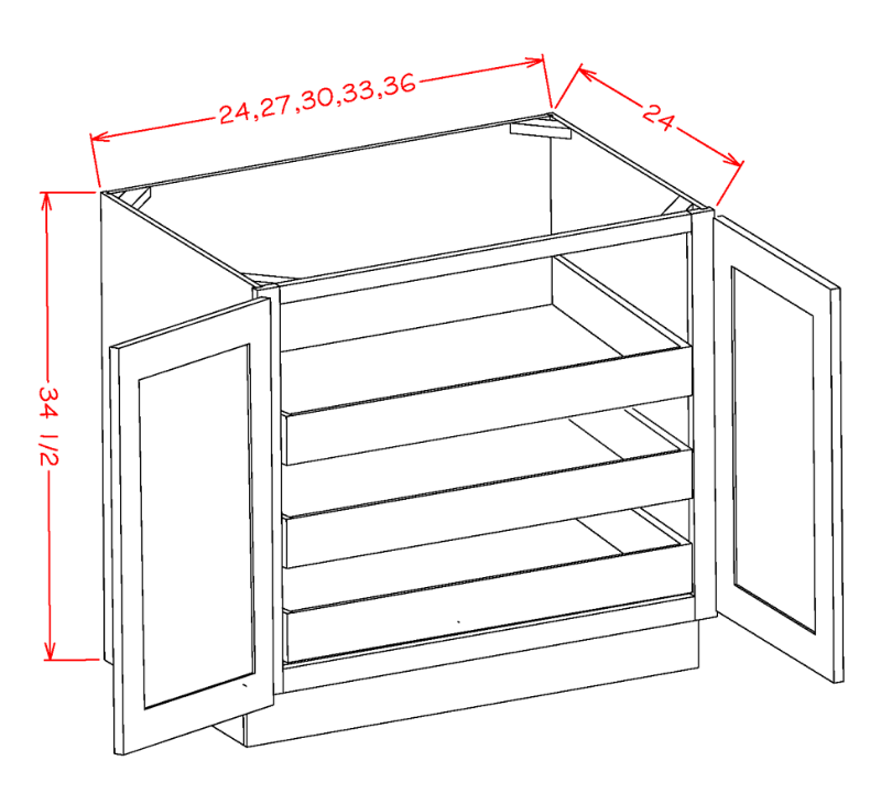 Natural Shaker Base Cabinet with Full Height Door and Three Rollout Shelves - 27"W X 24"D