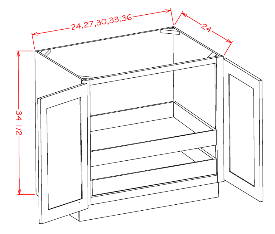 Natural Shaker Base Cabinet with Full Height Door and Two Rollout Shelves - 30"W X 24"D