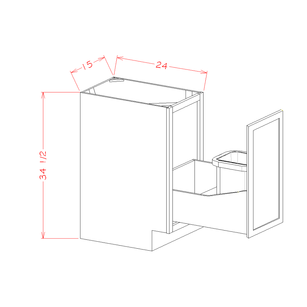 Natural Shaker Full Height Door Base with One Trashcan Pullout - 15"W x 34-1/2"H x 24"D