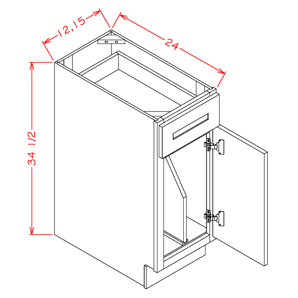 Natural Shaker Tray Divider Base Cabinet - 15"W x 34-1/2"H x 24"D