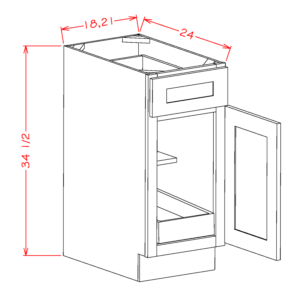 Natural Shaker Base Cabinet with One Rollout Shelf - 21"W x 34-1/2" x 24"D
