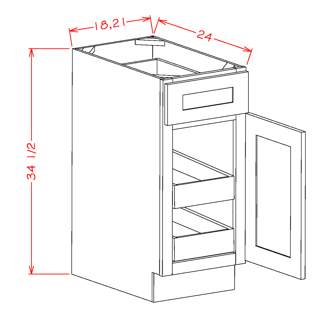 Natural Shaker Base Cabinet with Two Rollout Shelves - 21"W x 34-1/2" x 24"D