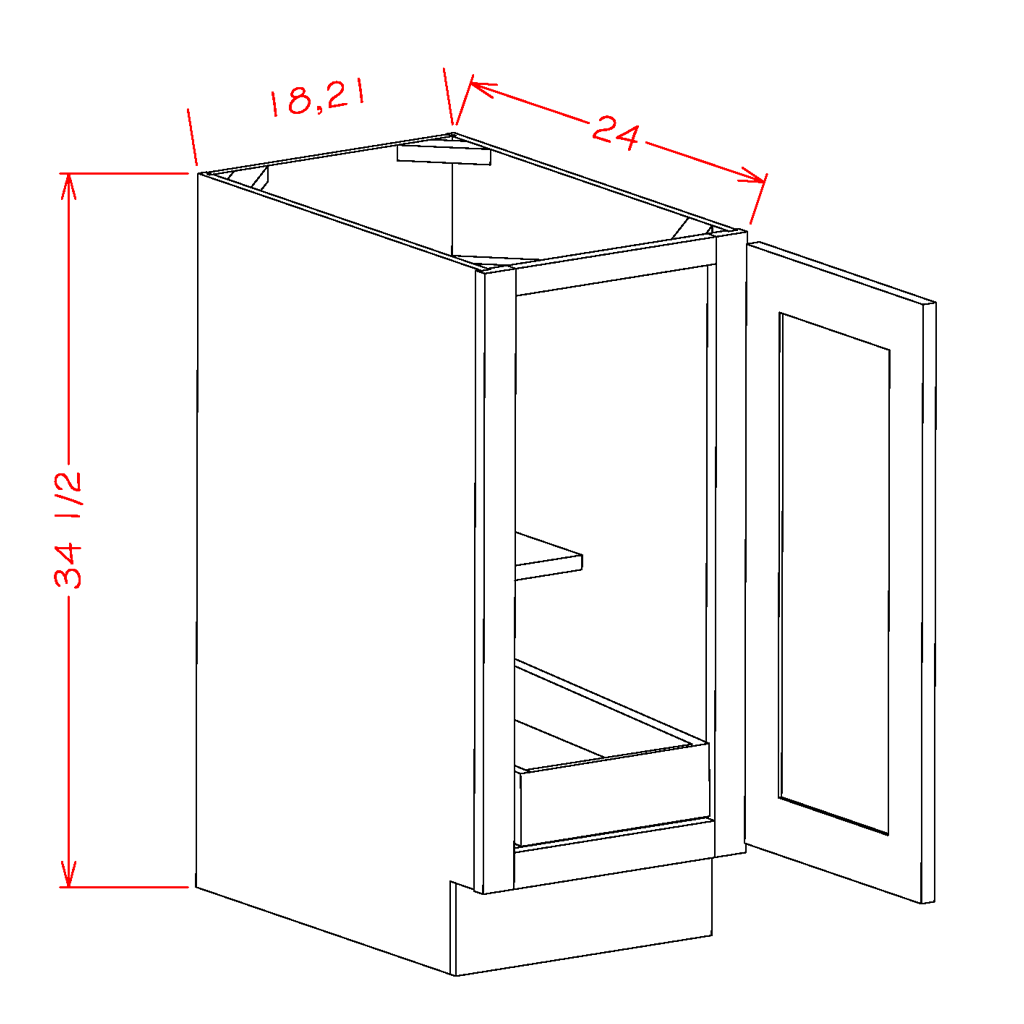 Natural Shaker Base Cabinet with One Rollout Shelf - 21"W x 34-1/2" x 24"D