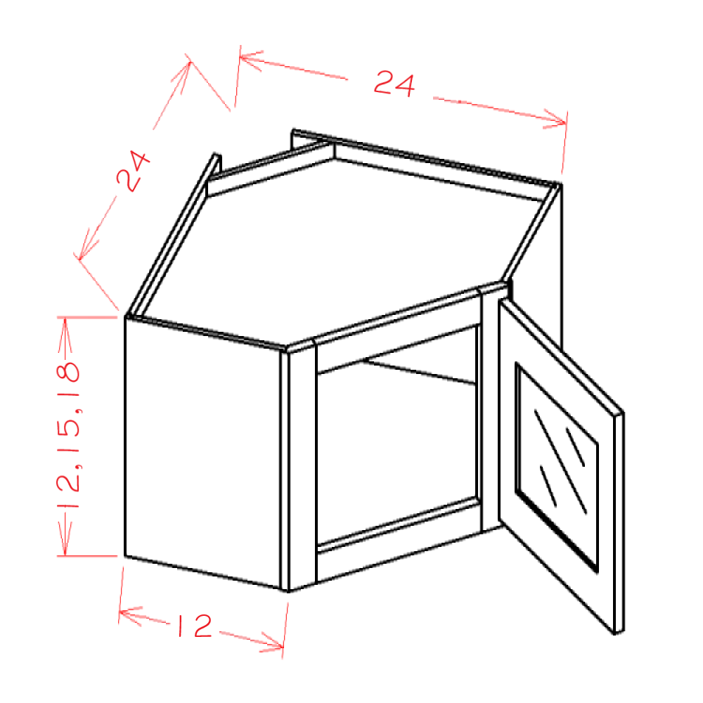 Natural Shaker Stacker Wall Diagonal Glass Door Cabinet with Finished Interior - 24"W x 18"H x 12"D