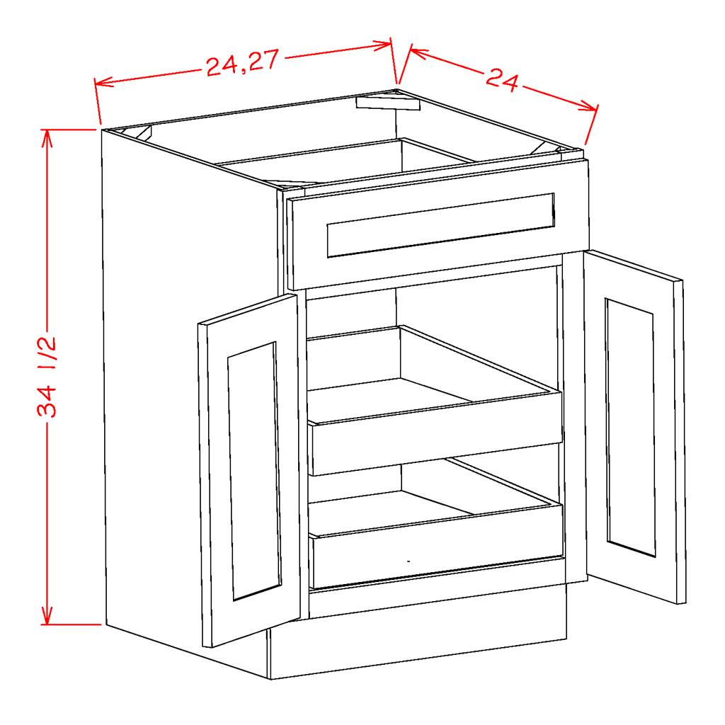 Natural Shaker One Rollout Shelf Base Cabinet 24"W x 34-1/2"H x 24"D
