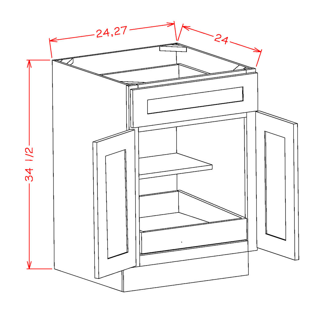 Natural Shaker One Rollout Shelf Base Cabinet 24"W x 34-1/2"H x 24"D